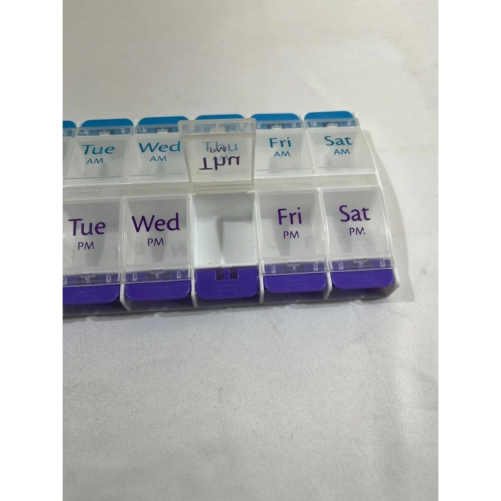 7 Day AM PM Weekly Pill Organizer Large Push Button Medicine Box Case 2 /Day